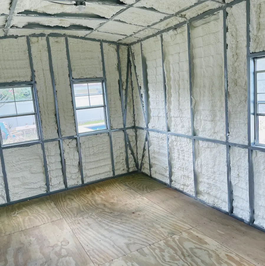 Closed-cell spray foam insulation applied to wall cavities in a residential project in Allegany